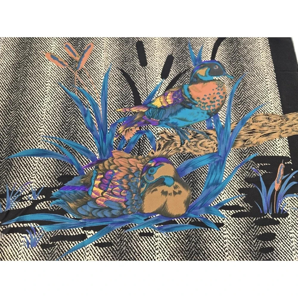 Codello Silk Scarf Ducks Bird Wildlife Nature Print Navy Blue Vintage Square 31